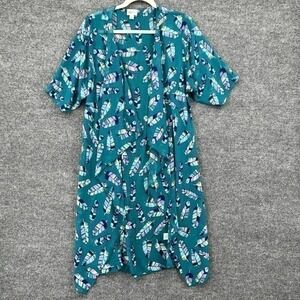 Lularoe Shirley Kimono Womens S Teal Feather Print Sheer Duster Beach Cover Up